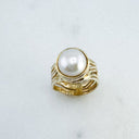 Rome-Wide Line White  Pearl Ring