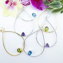 Amalfi/XL- Extra Large Tear Drop Hoops with gemstones at the bottom.